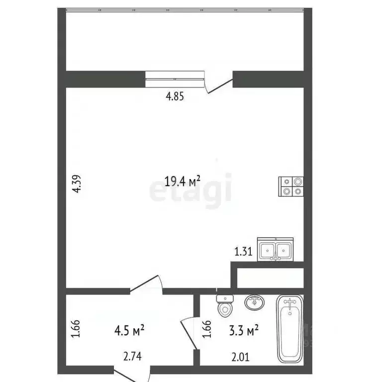 Студия Тюменская область, Тюмень ул. Беляева, 35к2 (30.2 м) - Фото 1