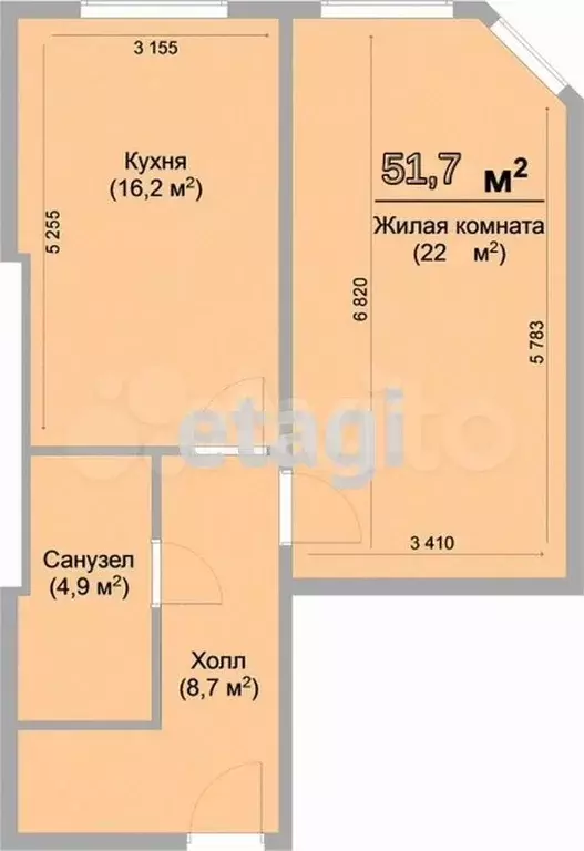 1-к. квартира, 51,2 м, 1/3 эт. - Фото 0
