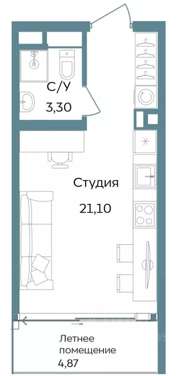 Студия Крым, Саки ул. Морская (29.27 м) - Фото 0
