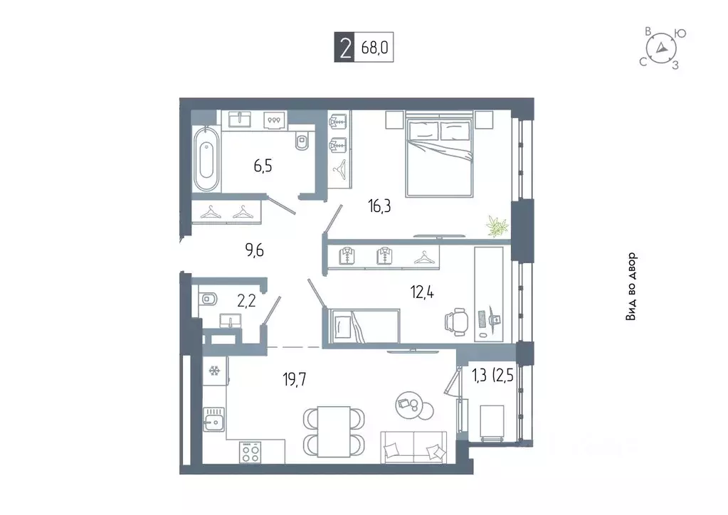 2-к кв. Башкортостан, Уфа Глумилино жилрайон, Аурум жилой комплекс ... - Фото 1