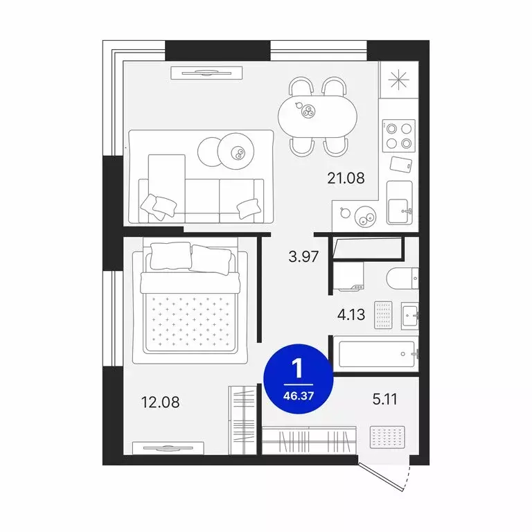 1-комнатная квартира: Тюмень, Холодильная улица, 23 (46.37 м) - Фото 2