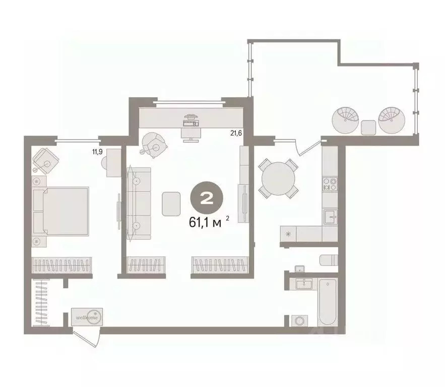 2-к кв. Ханты-Мансийский АО, Сургут просп. Ленина, 45 (61.1 м) - Фото 2