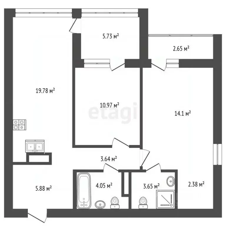 2-к кв. Тюменская область, Тюмень ул. Ивана Чистякова, 3 (63.55 м) - Фото 1