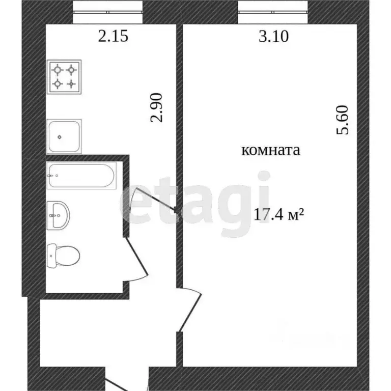 1-к кв. Калужская область, Калуга Окружная ул., 10 (29.0 м) - Фото 2