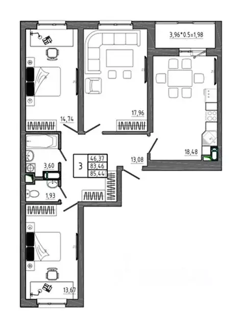 3-к кв. Воронежская область, Воронеж Нижняя ул., 32 (85.44 м) - Фото 0