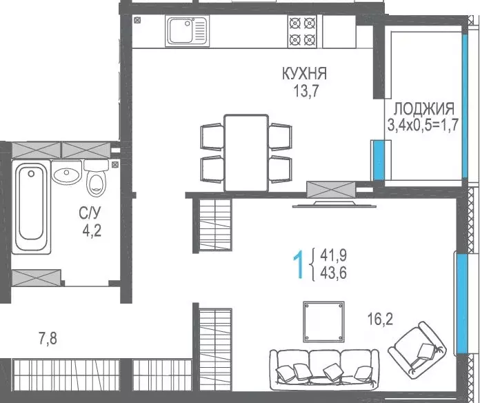 1-к кв. Крым, Симферополь ул. Трубаченко, 21 (45.2 м) - Фото 1