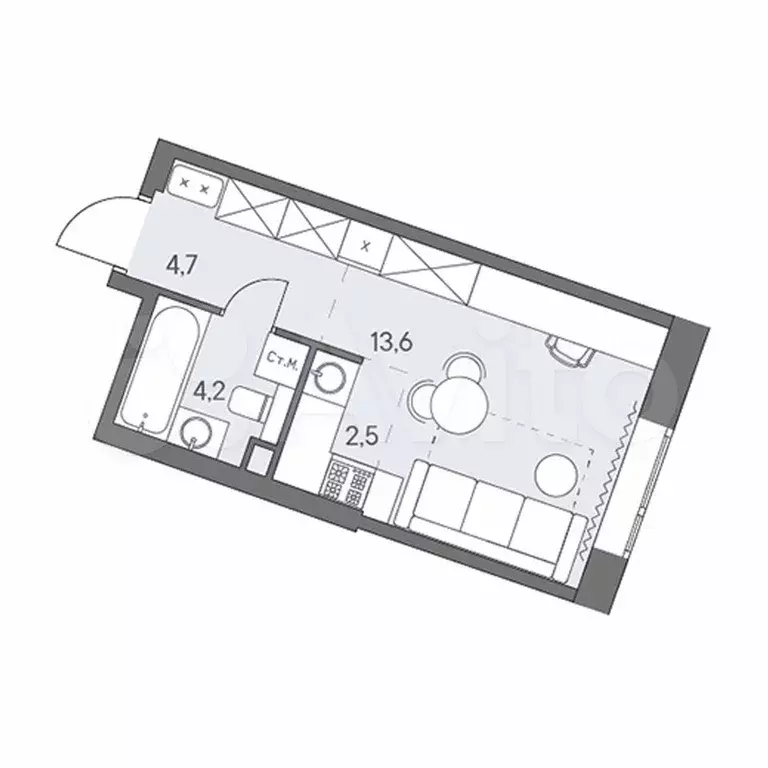 Квартира-студия, 25 м, 12/31 эт. - Фото 0