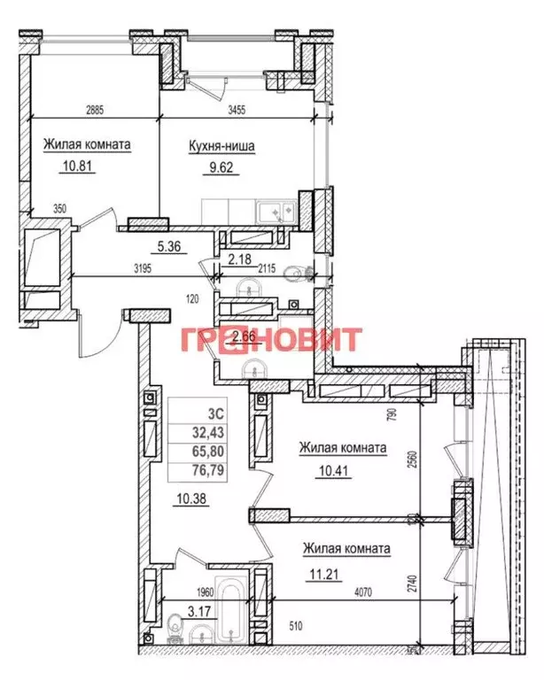 3-комнатная квартира: Новосибирск, Фабричная улица, 65/4 (66 м) - Фото 0