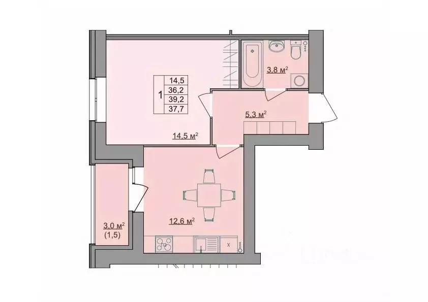 1-к кв. Костромская область, Кострома Магистральная ул., 49А (37.7 м) - Фото 1
