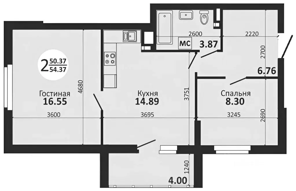 2-к кв. Самарская область, Самара Московское шоссе, 18-й км, 37 (51.3 ... - Фото 2