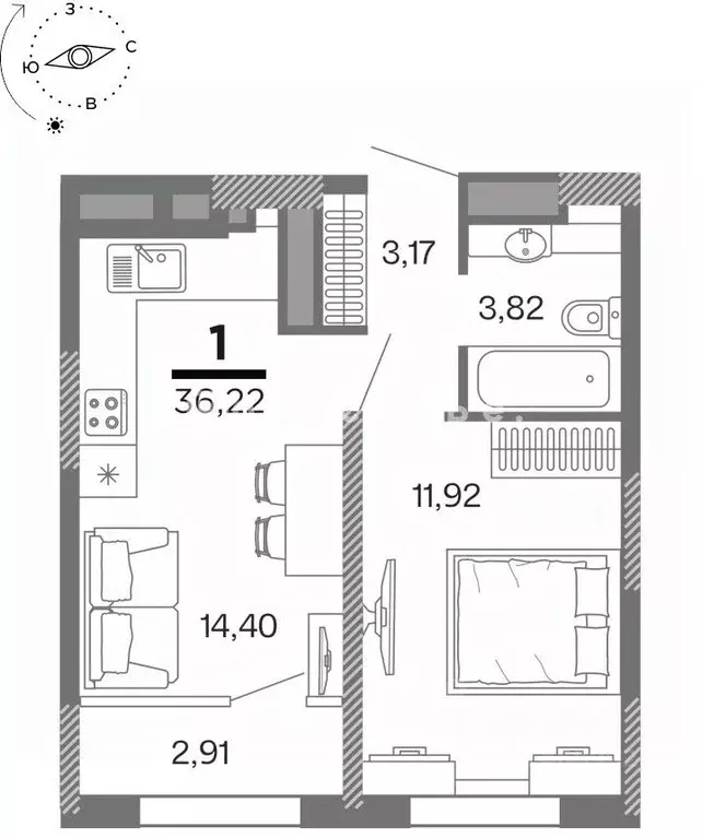 1-к кв. Рязанская область, Рязань ул. Александра Полина, 3 (36.22 м) - Фото 1
