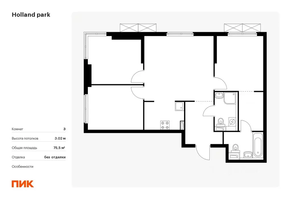 3-к кв. Москва Холланд Парк жилой комплекс, к8 (75.5 м) - Фото 0