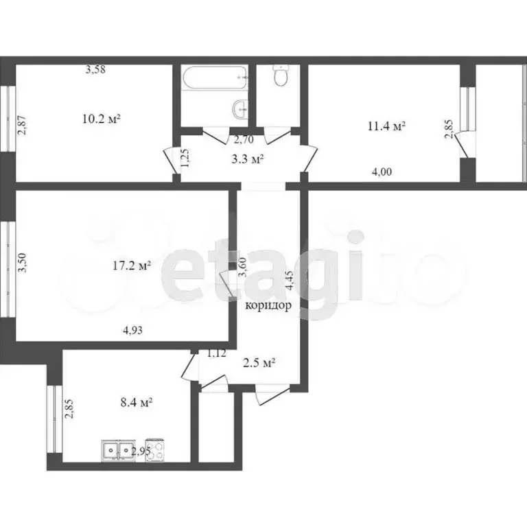 3-к. квартира, 62,1 м, 6/9 эт. - Фото 0