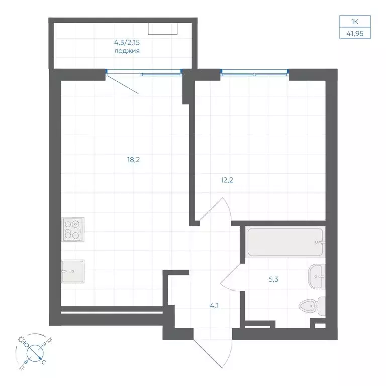 1-комнатная квартира: Челябинск, ЖК Клевер (41.95 м) - Фото 1