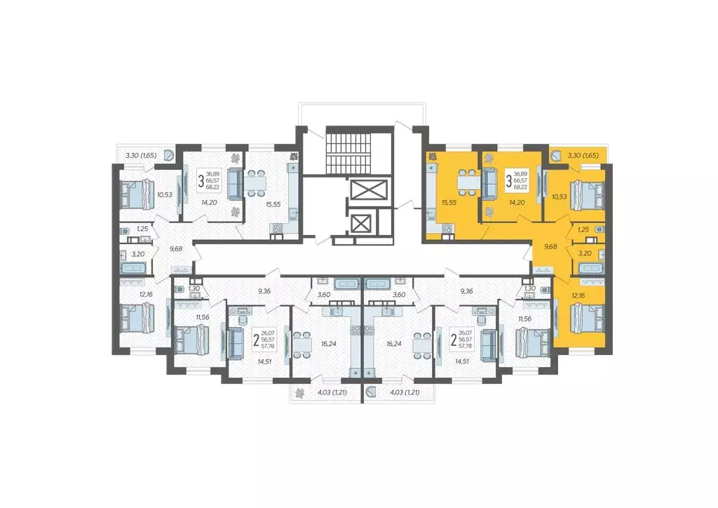 3-комнатная квартира: Краснодар, ЖК Смородина (68.22 м) - Фото 2