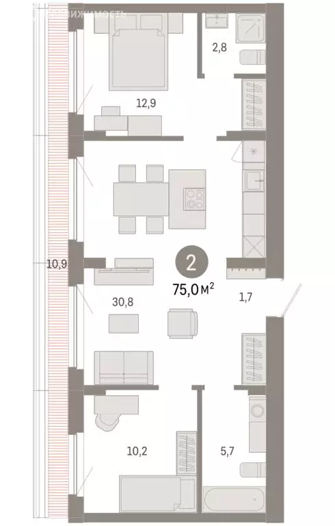 2-комнатная квартира: Новосибирский район, рабочий посёлок Краснообск, ... - Фото 2