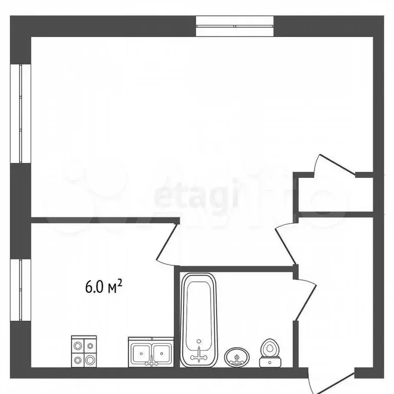 1-к. квартира, 30,6 м, 4/4 эт. - Фото 0