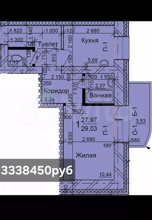 Квартира-студия, 22,6 м, 3/7 эт. - Фото 1