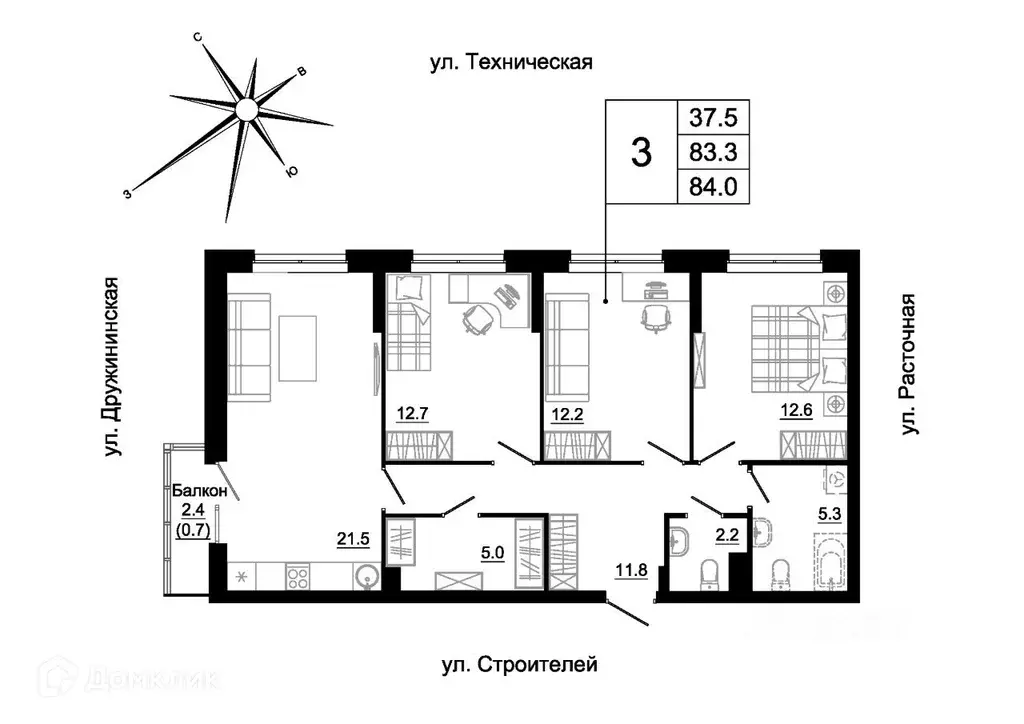 Продаётся 3-к квартира, 81.6 м - Фото 1