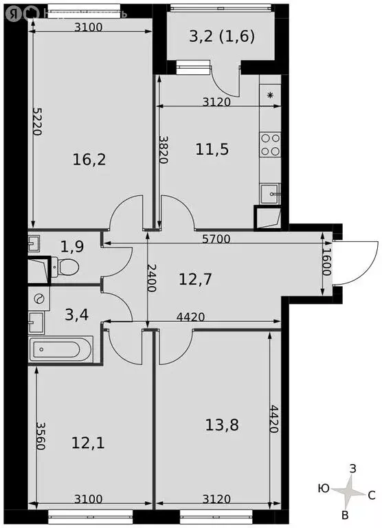 3-комнатная квартира: посёлок Развилка, Римский проезд, 5с1 (73.2 м) - Фото 2