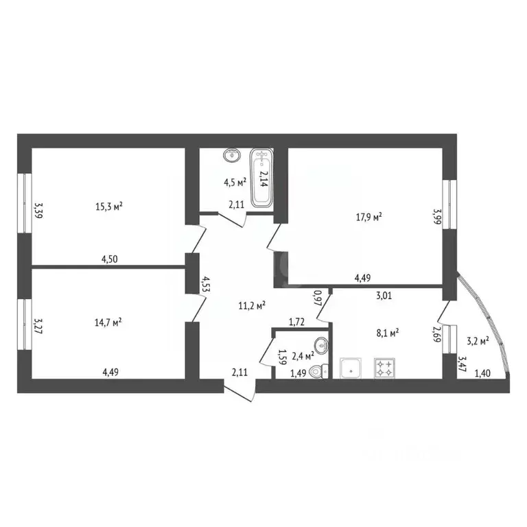 3-к кв. Башкортостан, Уфа бул. Ибрагимова, 21/1 (75.0 м) - Фото 2