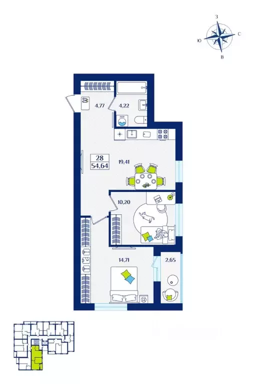 2-к кв. Калининградская область, Зеленоградск  (54.64 м) - Фото 1