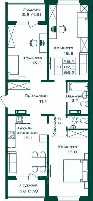 3-к кв. Алтай, Майминский район, с. Майма Алтайская ул., 2к6 (86.3 м) - Фото 1