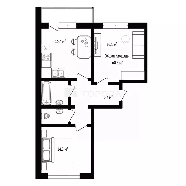 2-к кв. Новосибирская область, Новосибирск Горский мкр, 75 (60.8 м) - Фото 2