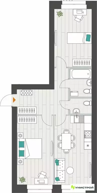 2-комнатная квартира: Казань, Приволжский район, 33-й Военный городок ... - Фото 1