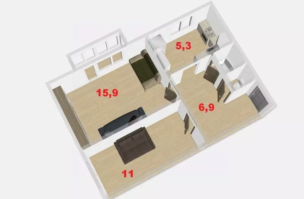 Квартира, 2 комнаты, 43.1 м - Фото 0