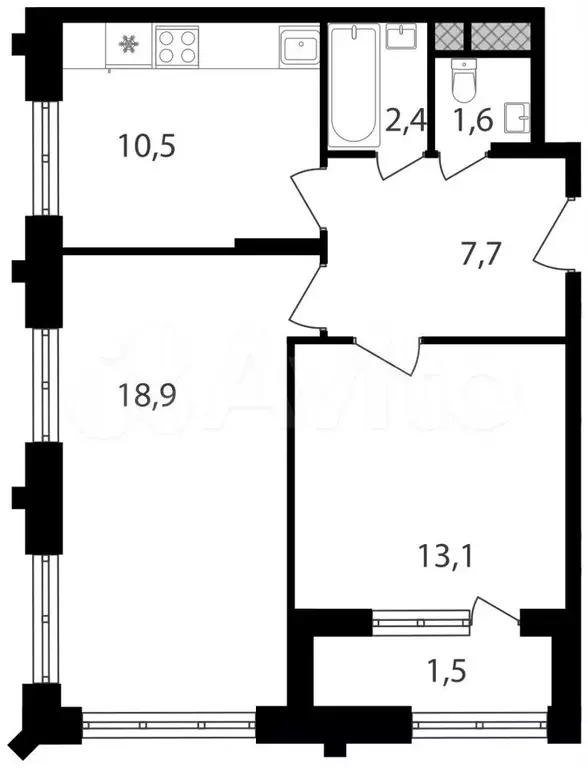 2-к. квартира, 55,7м, 20/30эт. - Фото 0