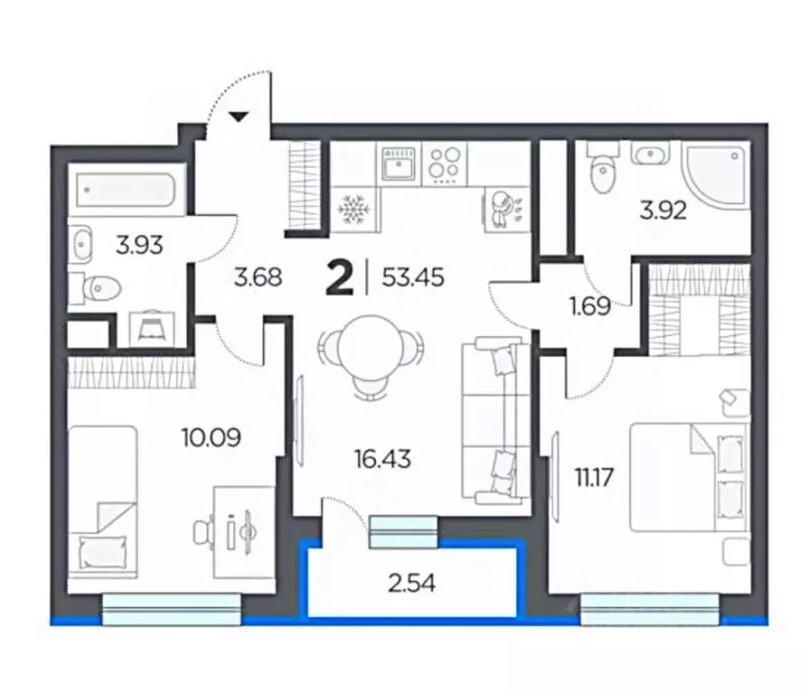 2-к кв. Рязанская область, Рязанский муниципальный округ, с. Дядьково ... - Фото 1