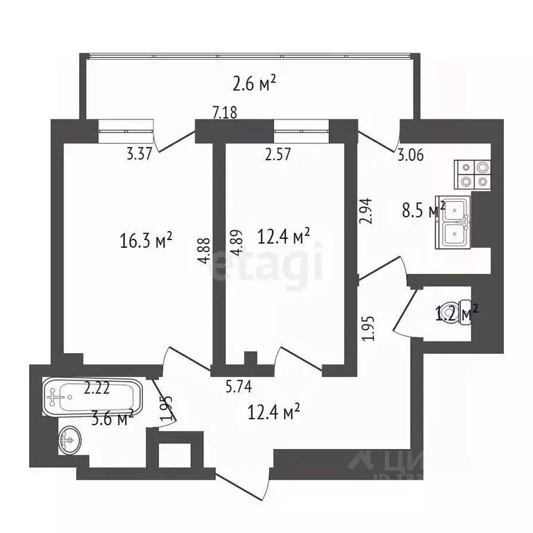 2-к кв. Омская область, Омск ул. 3-я Енисейская, 32/2 (54.4 м) - Фото 1