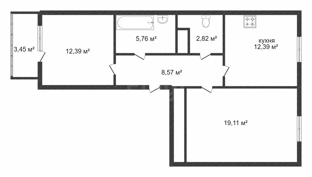 2-комнатная квартира: Тюмень, улица Ю.-Р.Г. Эрвье, 32к1 (61.1 м) - Фото 1