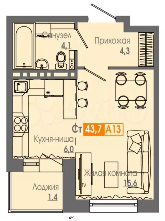 Квартира-студия, 31 м, 14/16 эт. - Фото 0