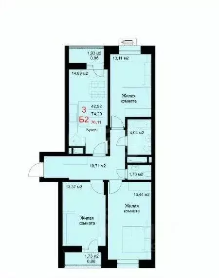 3-к кв. Татарстан, Казань ул. Рауиса Гареева, 78Б (72.4 м) - Фото 0