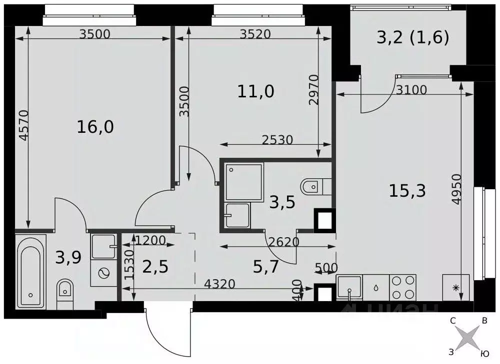 3-к кв. Москва Новоостаповская ул., 6АС1 (59.5 м) - Фото 1