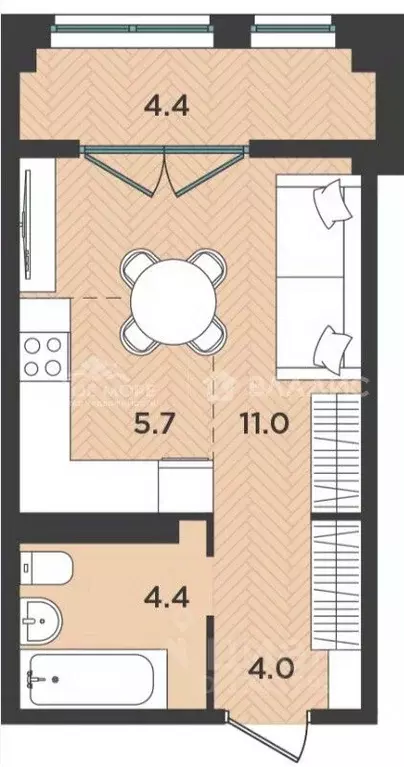 Студия Архангельская область, Северодвинск ул. Крымская, 2 (24.6 м) - Фото 2