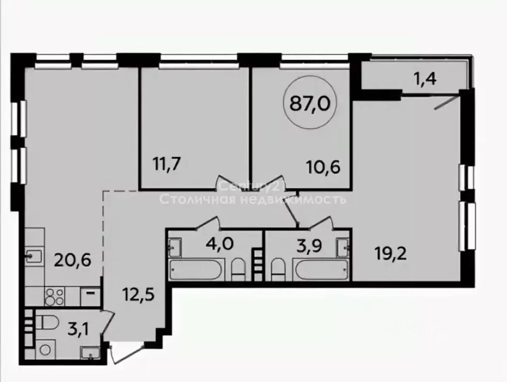 3-к кв. Москва Бартеневская ул., 18к2 (87.0 м) - Фото 2