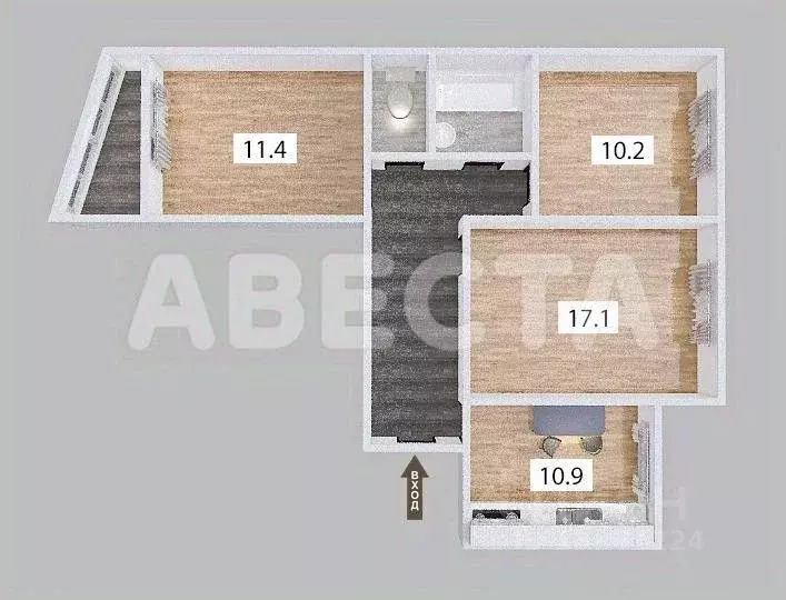 3-к кв. Омская область, Омск ул. 3-я Енисейская, 32/1 (63.0 м) - Фото 2