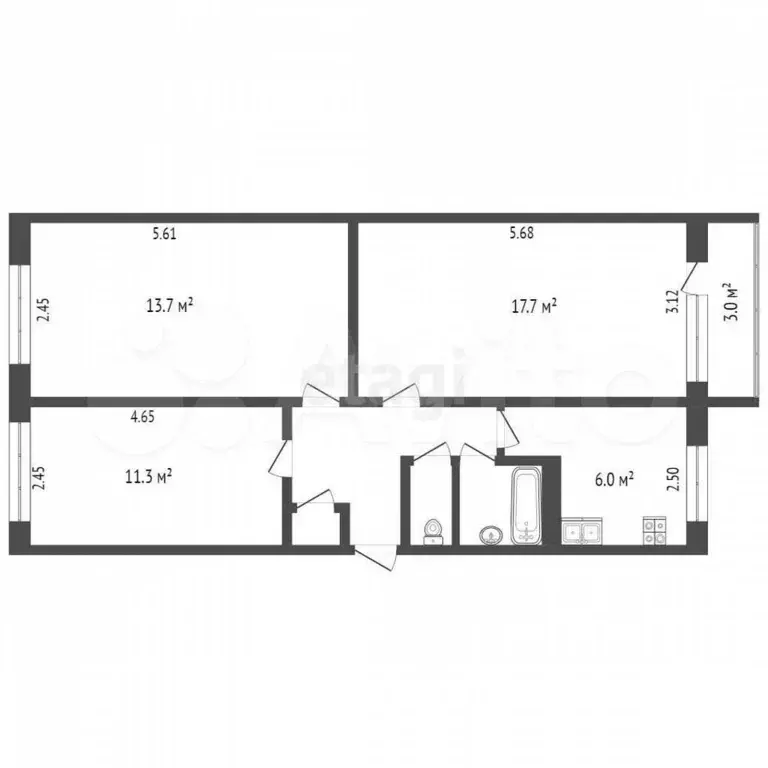 3-к. квартира, 62 м, 2/5 эт. - Фото 0