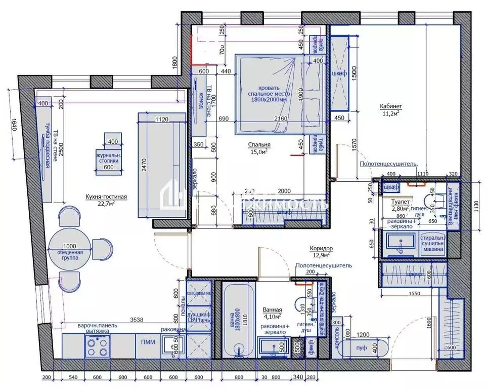 2-комнатная квартира: посёлок Стрельна, Красносельское шоссе, 22 (69.8 ... - Фото 2