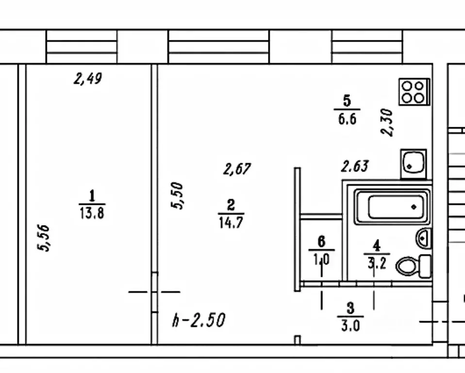 2-к кв. Омская область, Омск ул. Всеволода Иванова, 18 (42.3 м) - Фото 2