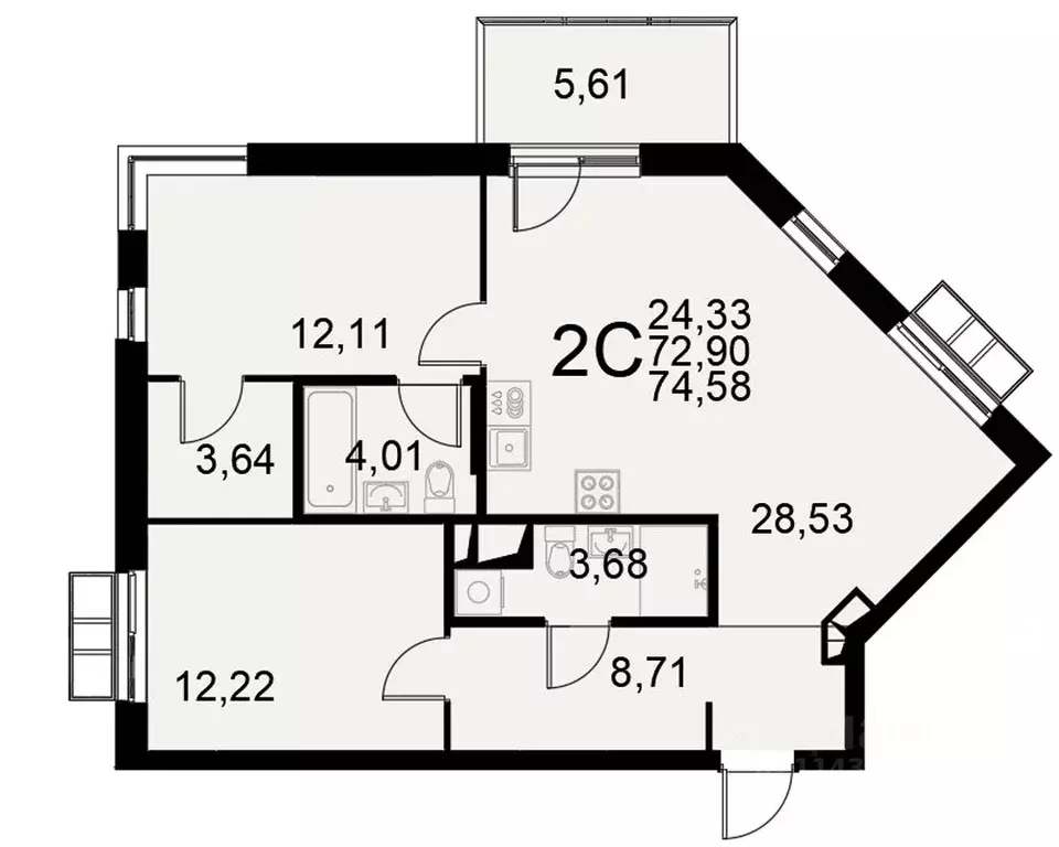 2-к кв. Тульская область, Тула Хлебная пл. (72.9 м) - Фото 0