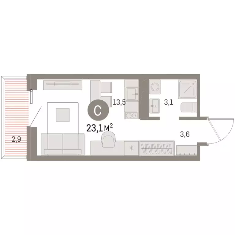 Квартира-студия: Курган, жилой район Центральный, ЖК Дом Кино (23.06 ... - Фото 2