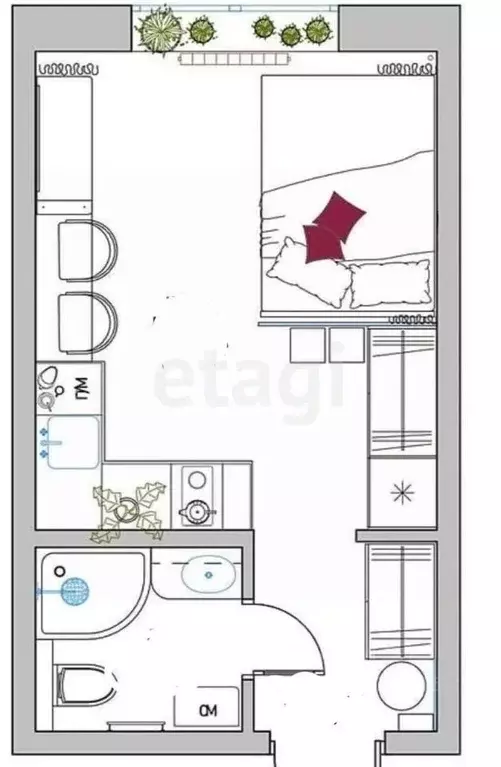Студия Калининградская область, Зеленоградск ул. Гагарина, 87 (29.2 м) - Фото 1
