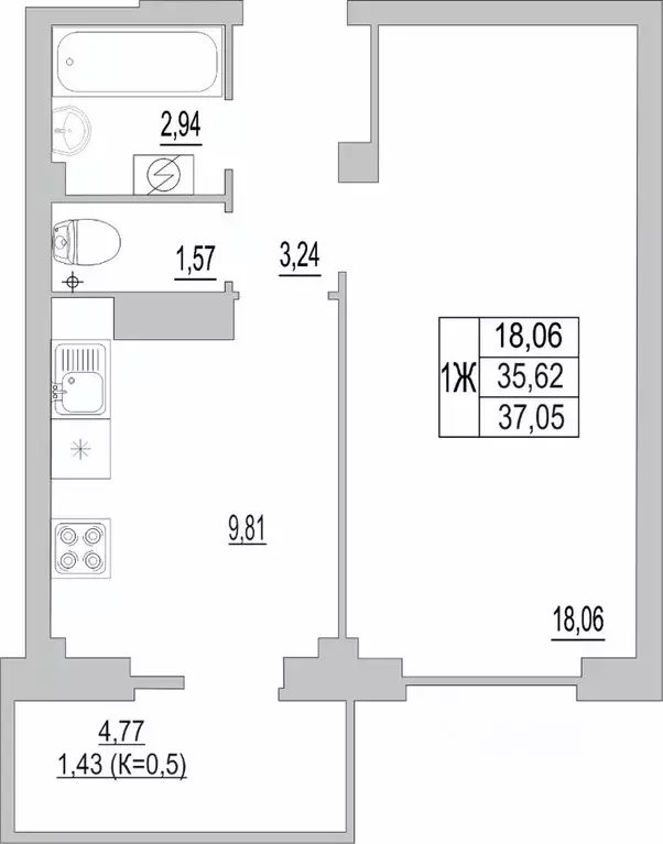 1-к кв. Псковская область, Псков ул. Юности, 32 (36.4 м) - Фото 1