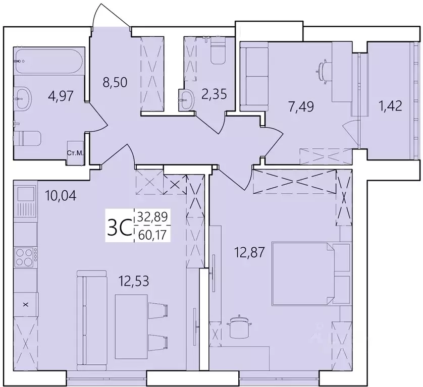 3-к кв. Башкортостан, Уфа Затон жилрайон, Волна жилой комплекс (60.17 ... - Фото 1