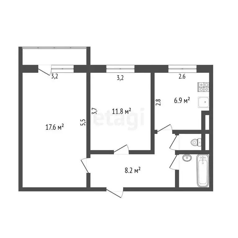 2-комнатная квартира: Симферополь, улица Дружбы, 62 (49.4 м) - Фото 1