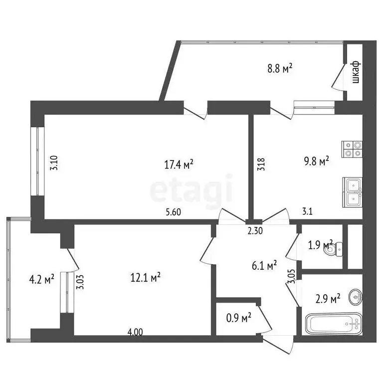 2-комнатная квартира: Ялта, Суворовская улица, 25 (54.7 м) - Фото 0